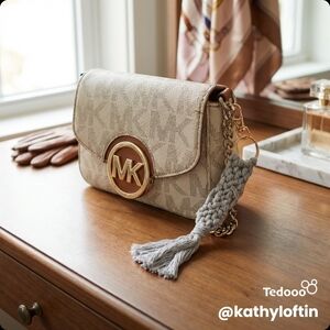 YNS Generic Beige Crossbody Bag with Gold Accents